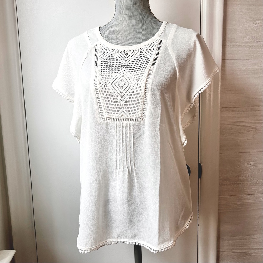 NEW! Anthropologie Meadow Rue Cream Crepe Blouse With Angel Wing Sleeves